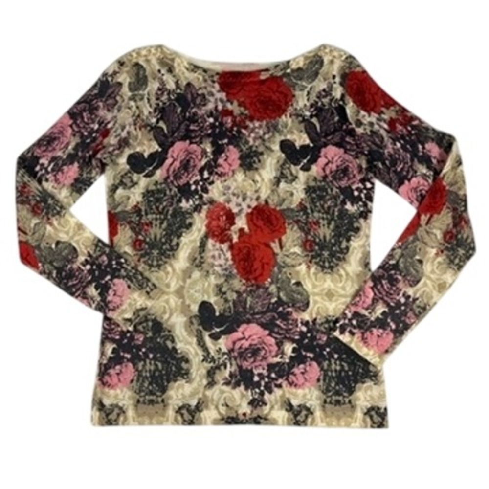 Pure Merino Wool Rose Floral Sweater M Petite Whimsigoth Romantic Gothic